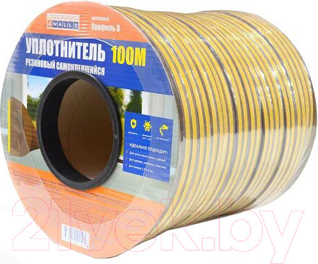 Изображение товара Лента уплотнительная 4Walls D-профиль самоклеящийся / URK100D (100м, коричневый)