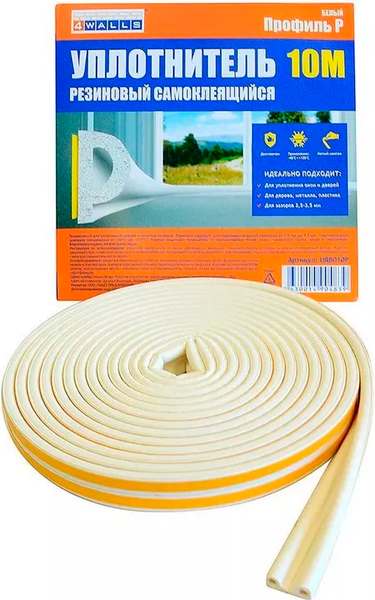 Изображение товара Лента уплотнительная 4Walls Самоклеящаяся P-профиль / URB010P/100 (10м, белый)