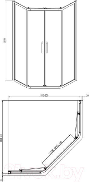 Изображение товара Душевой уголок Adema Glass Line Пента 90 (тонированное стекло)