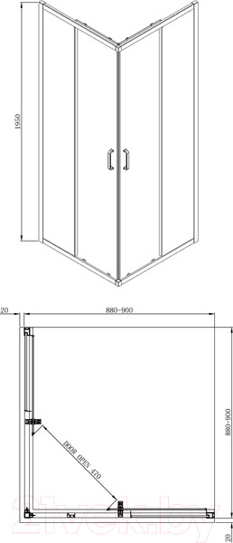 Изображение товара Душевой уголок Adema Glass Vierkant 90 (прозрачное стекло)