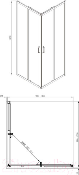 Изображение товара Душевой уголок Adema Glass Vierkant 100 (тонированное стекло)