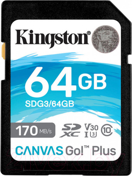 Изображение товара Карта памяти Kingston Canvas Go Plus SDXC (Class10) 64Gb (SDG3/64GB)