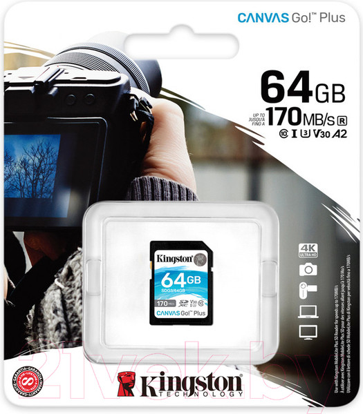 Изображение товара Карта памяти Kingston Canvas Go Plus SDXC (Class10) 64Gb (SDG3/64GB)