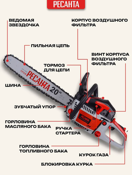 Изображение товара Бензопила цепная Ресанта БП-6220 (70/6/17)