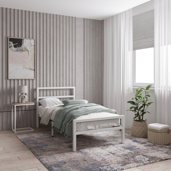 Изображение товара Односпальная кровать Князев Мебель Наргиз НЗ.90.200.Б (белый муар)