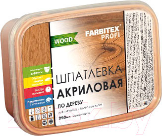 Изображение товара Шпатлевка готовая Farbitex Профи Wood по дереву (250мл, белый)