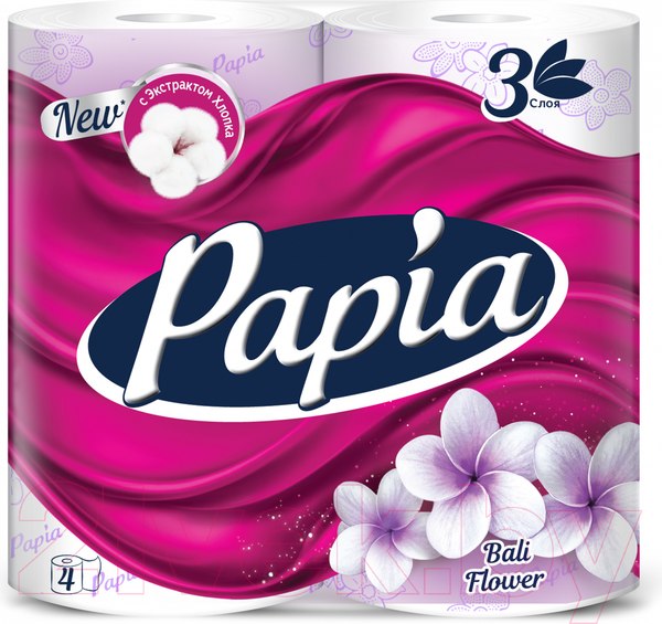 Изображение товара Туалетная бумага Papia Балийский цветок 3х слойная (4рул)