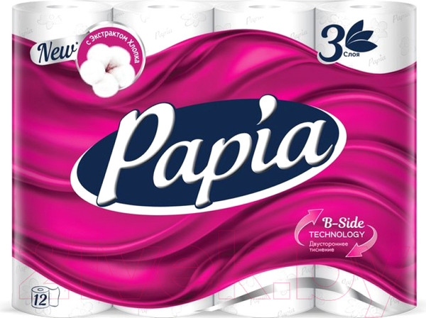 Изображение товара Туалетная бумага Papia 3х слойная (12рул, белый)