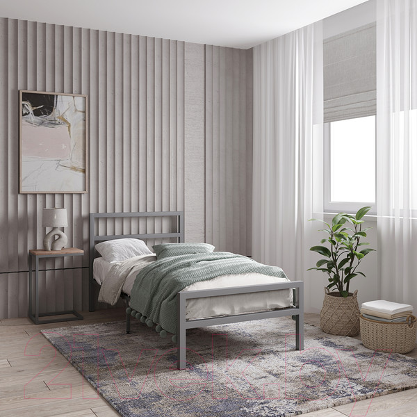 Изображение товара Односпальная кровать Князев Мебель Наргиз НЗ.90.190.С (серый муар)