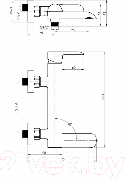 Изображение товара Смеситель Rubineta Ultra-10/K (BK) (SW) / U1KP68