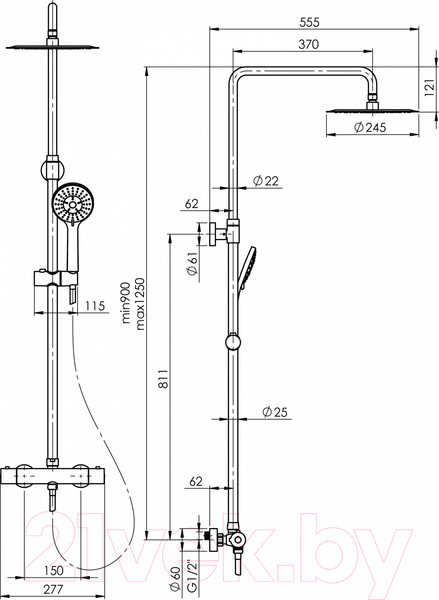 Изображение товара Душевая система со смесителем Rubineta Olo BK + Thermo-15 / 625038