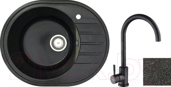 Изображение товара Мойка кухонная со смесителем БелЭворс New Lux L + смеситель W4998-3-22 (черный)