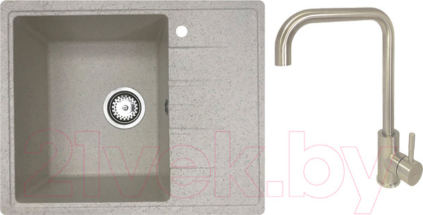 Изображение товара Мойка кухонная со смесителем БелЭворс Mila L + смеситель W4998-4 (бежевый)