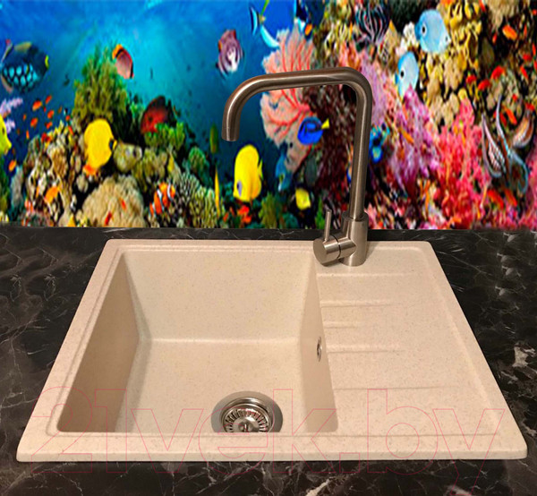 Изображение товара Мойка кухонная со смесителем БелЭворс Mila L + смеситель W4998-4 (бежевый)