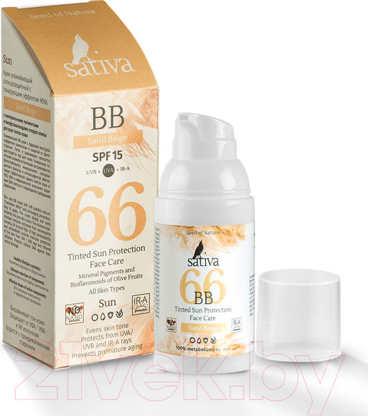 Изображение товара BB-крем Sativa Ухаживающий с тонирующим эффектом №66 Sand Beige SPF15 (30мл)