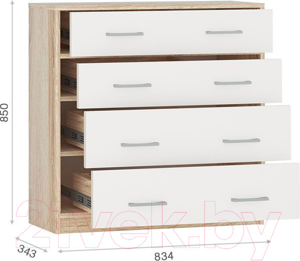 Изображение товара Комод Империал Стелс 4ящ (дуб сонома/белый)