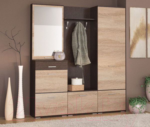 Изображение товара Секция в прихожую Империал Виола (венге/дуб сонома, с зеркалом)