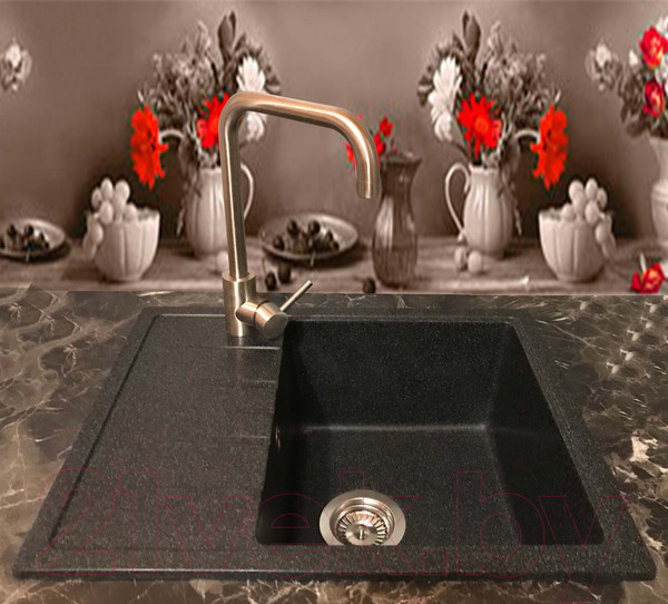 Изображение товара Мойка кухонная со смесителем БелЭворс Mila R + смеситель W4998-4 (черный)