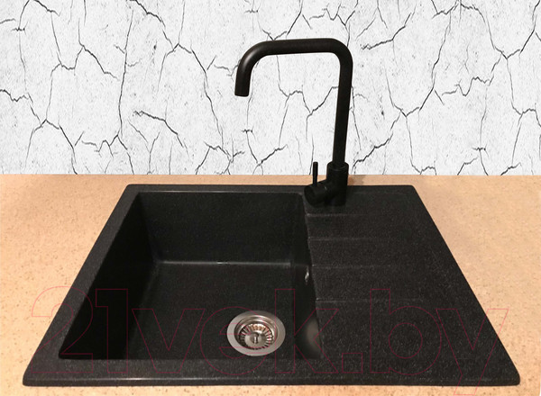 Изображение товара Мойка кухонная со смесителем БелЭворс Vega L + смеситель W4998-4-22 (черный)