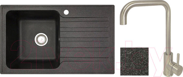 Изображение товара Мойка кухонная со смесителем БелЭворс Styl L + смеситель W4998-4 (черный)