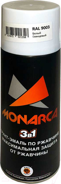 Изображение товара Грунт-эмаль Monarca По ржавчине 3 в 1 RAL 9003 (520мл, белый глянцевый)