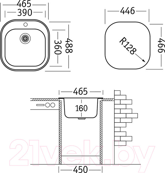 Изображение товара Мойка кухонная Ukinox Галант GAM465.488 GT6K 0C (с сифоном)