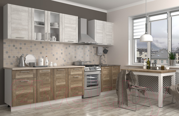 Изображение товара Кухонный гарнитур Eligard Виктория рамка 2.6 (сосна каньон/дуб каньон/мрамор светлый)