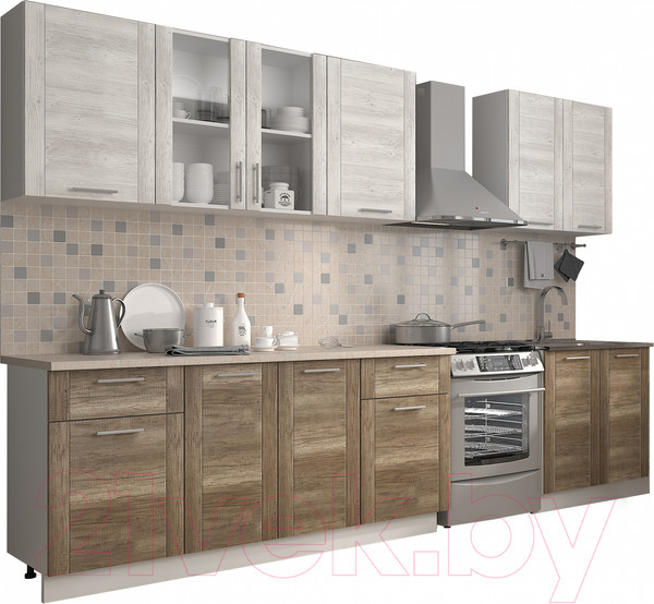 Изображение товара Кухонный гарнитур Eligard Виктория рамка 2.6 (сосна каньон/дуб каньон/мрамор светлый)