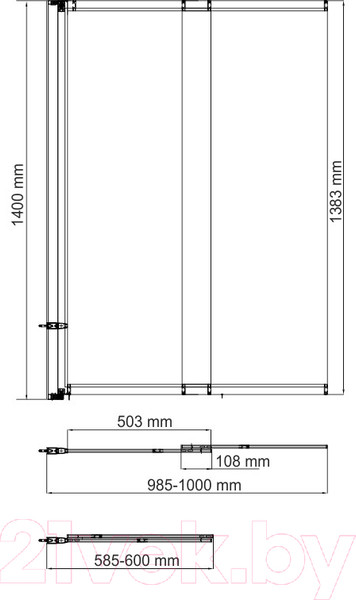 Изображение товара Стеклянная шторка для ванны Wasserkraft Dill 61S02-100