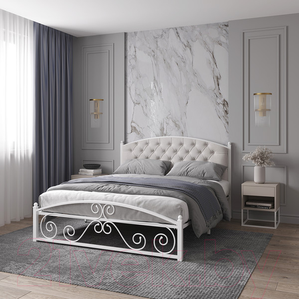 Изображение товара Двуспальная кровать Князев Мебель Бали БИ.160.200.Б (белый муар)