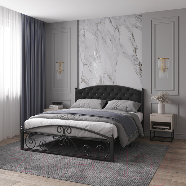 Изображение товара Полуторная кровать Князев Мебель Бали БИ.140.200.Ч (черный муар)