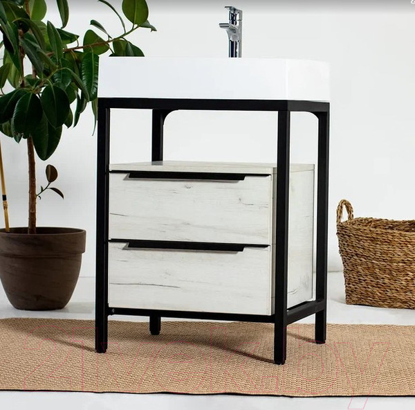 Изображение товара Тумба под умывальник Millwood Венеция 1 59x49x76.5 (дуб белый Craft/металл черный)