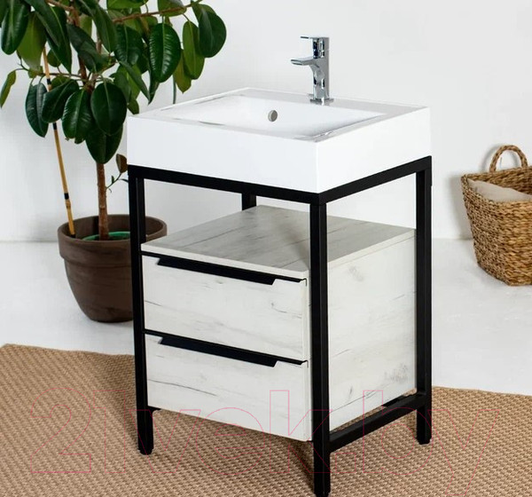 Изображение товара Тумба под умывальник Millwood Венеция 1 59x49x76.5 (дуб белый Craft/металл черный)