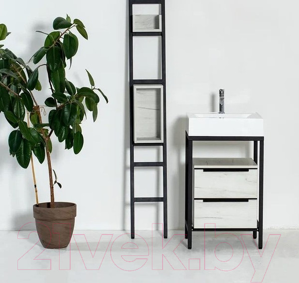 Изображение товара Тумба под умывальник Millwood Венеция 1 59x49x76.5 (дуб белый Craft/металл черный)