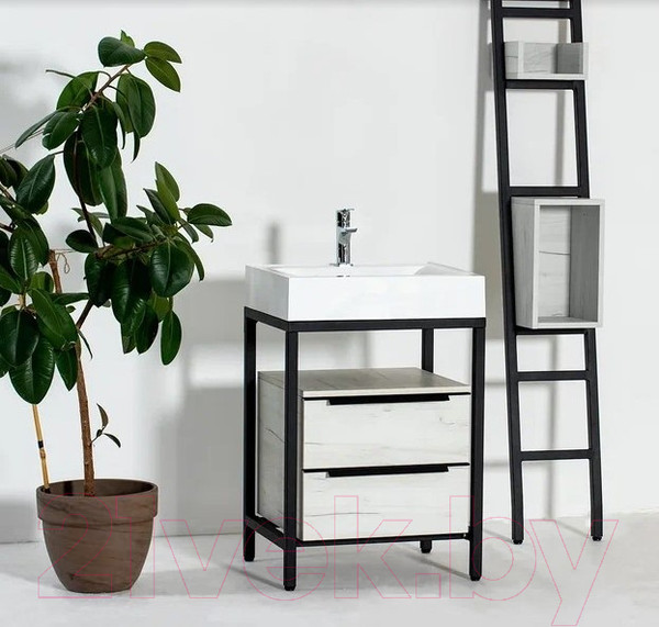 Изображение товара Тумба под умывальник Millwood Венеция 1 59x49x76.5 (дуб белый Craft/металл черный)