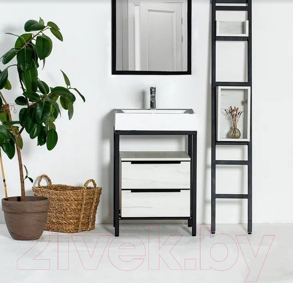 Изображение товара Тумба под умывальник Millwood Венеция 1 59x49x76.5 (дуб белый Craft/металл черный)