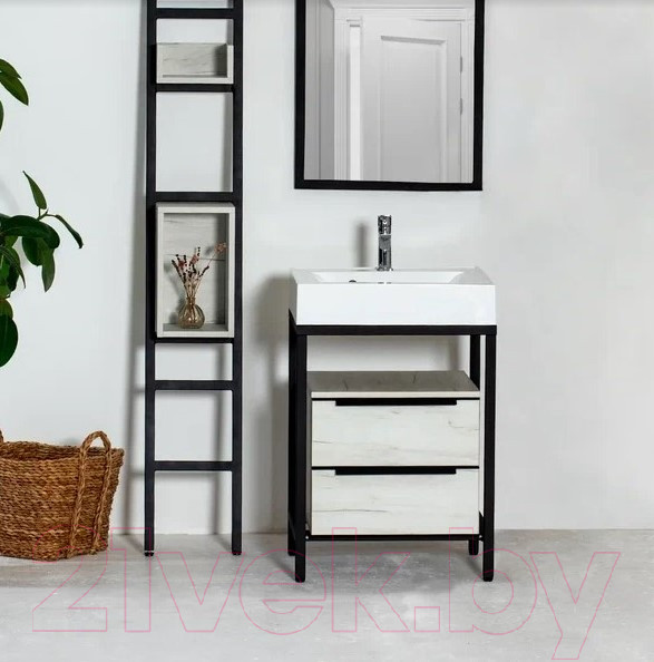 Изображение товара Тумба под умывальник Millwood Венеция 1 59x49x76.5 (дуб белый Craft/металл черный)