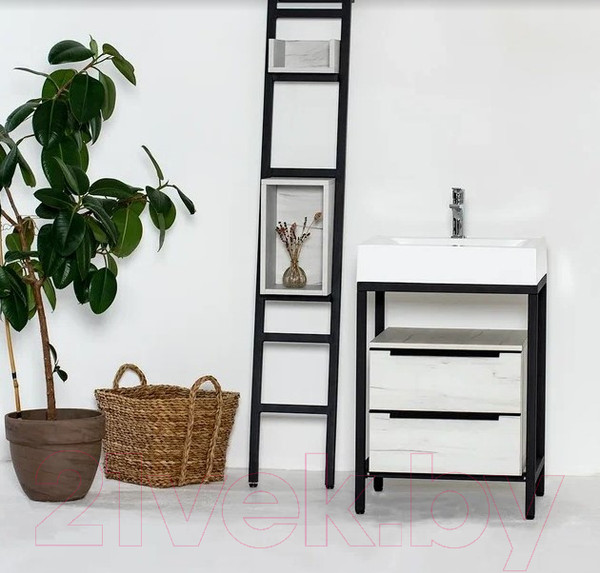 Изображение товара Тумба под умывальник Millwood Венеция 1 59x49x76.5 (дуб белый Craft/металл черный)