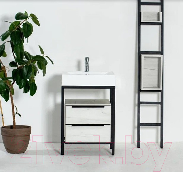 Изображение товара Тумба под умывальник Millwood Венеция 1 59x49x76.5 (дуб белый Craft/металл черный)