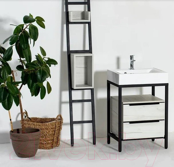 Изображение товара Тумба под умывальник Millwood Венеция 1 59x49x76.5 (дуб белый Craft/металл черный)