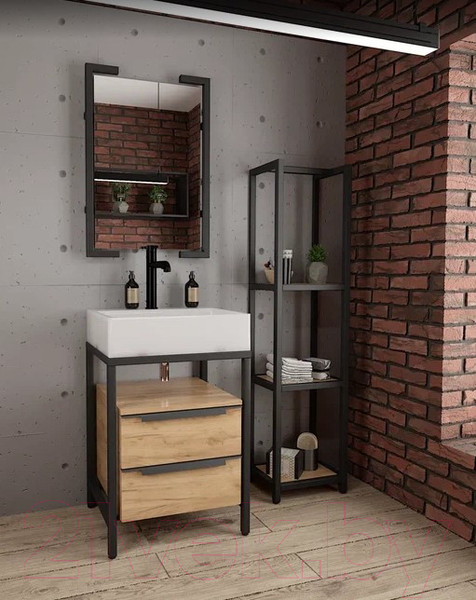 Изображение товара Тумба под умывальник Millwood Венеция 1 59x49x76.5 (дуб золотой Craft/металл черный)