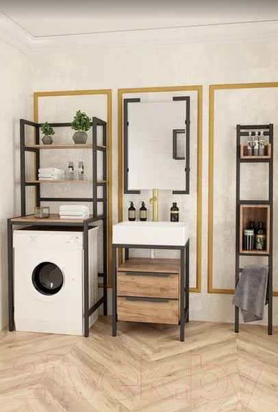 Изображение товара Тумба под умывальник Millwood Венеция 1 59x49x76.5 (дуб золотой Craft/металл черный)