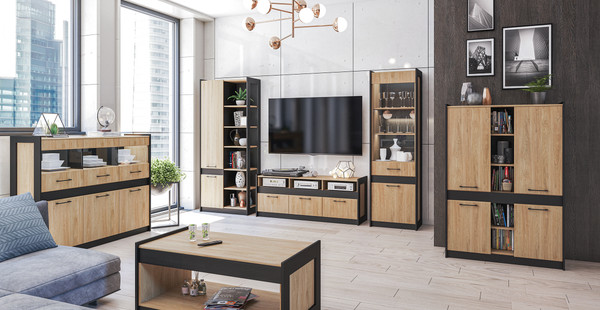 Изображение товара Шкаф с витриной Мебель-Неман Стенли МН-037-12 (дуб прованс/черный)