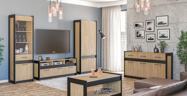 Изображение товара Шкаф с витриной Мебель-Неман Стенли МН-037-12 (дуб прованс/черный)