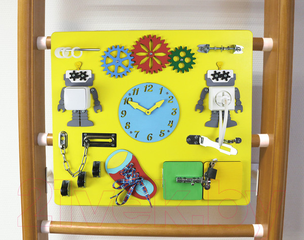 Изображение товара Шведская стенка Kampfer Helena Ceiling Busyboard (ореховый стандарт/бизиборд желтый)