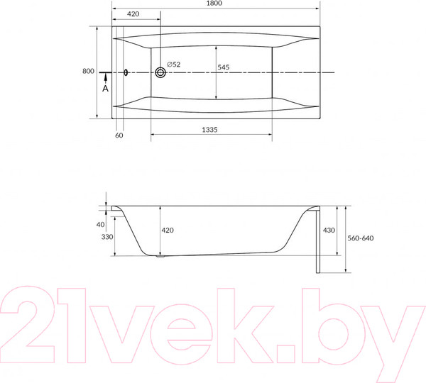 Изображение товара Ванна акриловая Cersanit Virgo 180x80 (с каркасом и экраном)