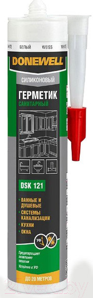 Изображение товара Герметик силиконовый Donewell Санитарный / DSK121 (260мл, белый)