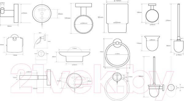 Изображение товара Набор аксессуаров для ванной и туалета Bemeta Omega 204601