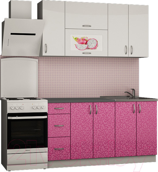 Изображение товара Кухонный гарнитур Senira Вяселка 3 1.5м 3г (белый кристальный/флора гортензия)