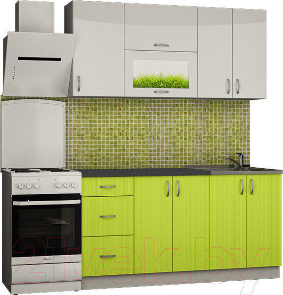 Изображение товара Кухонный гарнитур Senira Вяселка 3 1.6м 4д (белый кристальный/лайм)